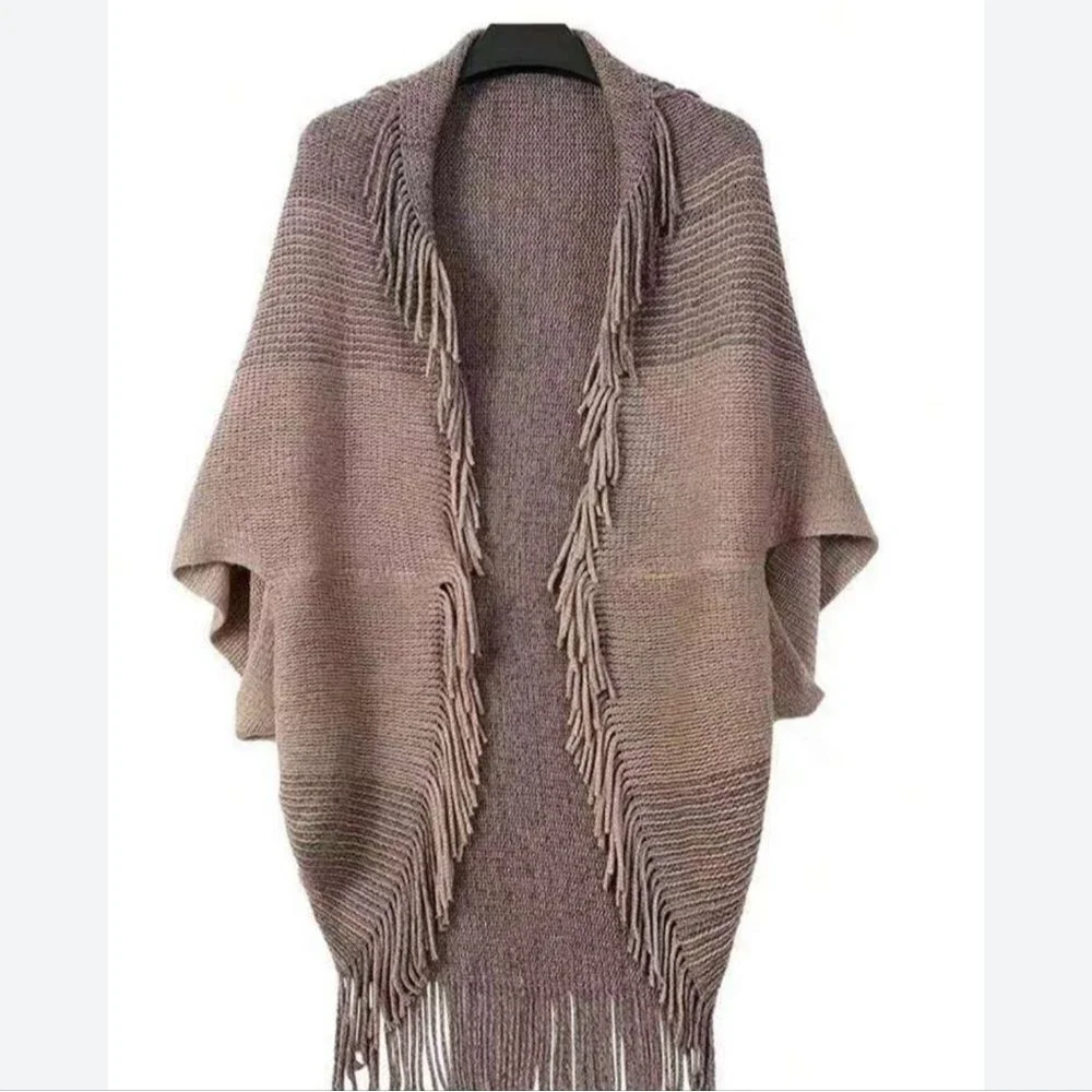 SHEIN blanket shawl cape shrug with fringe, NEW, brown, tan, gold, one size